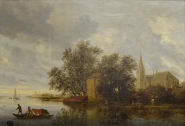 Riva del fiume con una chiesa
